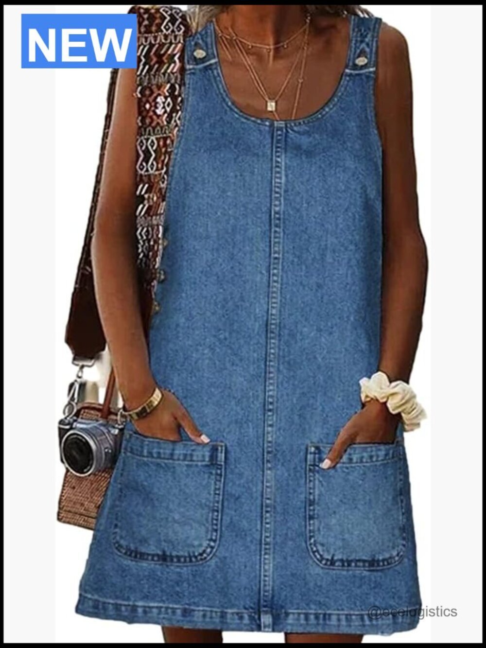 Sleeveless Casual Denim Overall Dress with Pockets Mini